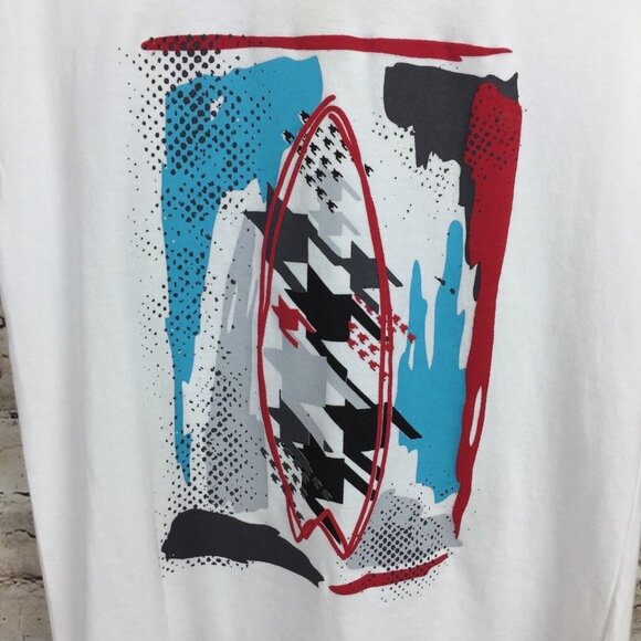 Plaid Fish Boys Graphic T-Shirt Size 5 / 6 White Surfboard Design Short Sleeve - Picture 2 of 4